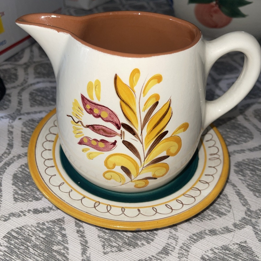 2 Pc Stangl Pottery, 5" Pitcher Creamer-Fall Pattern W/Garden Flower 8" Plate